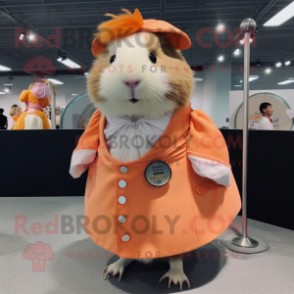 Peach Guinea Pig mascot costume character dressed with a Circle Skirt and Lapel pins