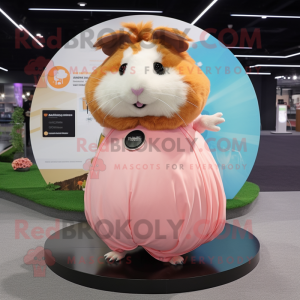 Peach Guinea Pig mascot costume character dressed with a Circle Skirt and Lapel pins