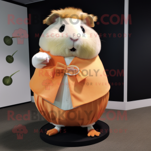 Peach Guinea Pig mascot costume character dressed with a Circle Skirt and Lapel pins
