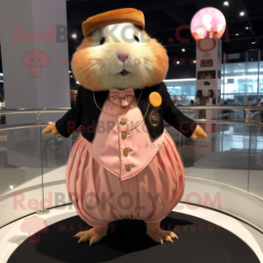 Peach Guinea Pig mascot costume character dressed with a Circle Skirt and Lapel pins