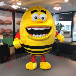 Yellow Hamburger mascot costume character dressed with a Rugby Shirt and Tie pins