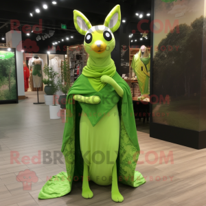 Lime Green Roe Deer mascot costume character dressed with a Dress Pants and Shawls