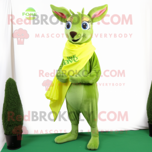 Lime Green Roe Deer mascot costume character dressed with a Dress Pants and Shawls