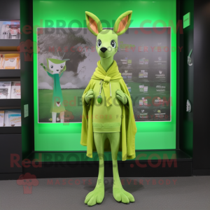 Lime Green Roe Deer mascot costume character dressed with a Dress Pants and Shawls