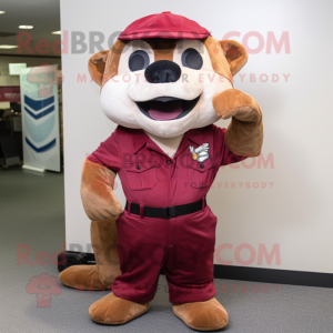 Maroon Ferret mascot costume character dressed with a Cargo Pants and Headbands