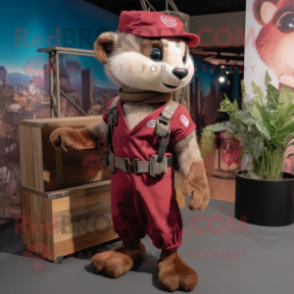 Maroon Ferret mascot costume character dressed with a Cargo Pants and Headbands