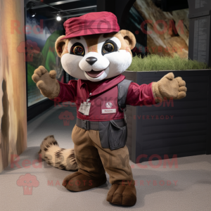 Maroon Ferret mascot costume character dressed with a Cargo Pants and Headbands