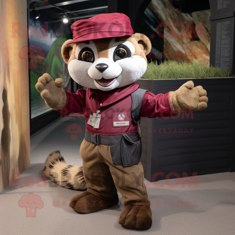 Maroon Ferret mascot costume character dressed with a Cargo Pants and Headbands Maroon Ferret mascot costume character dressed with a Cargo Pants and Headbands