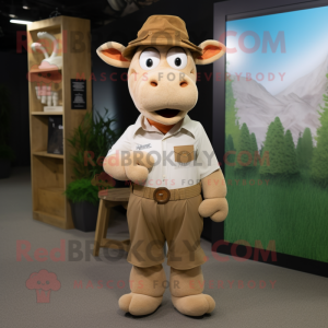 Beige Guernsey Cow mascot costume character dressed with a Trousers and Hat pins