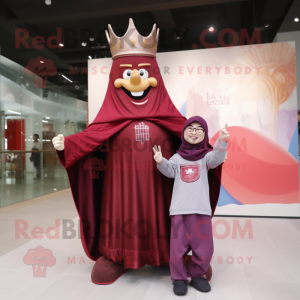 Maroon King mascot costume character dressed with a Mom Jeans and Shawls