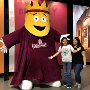 Maroon King mascot costume character dressed with a Mom Jeans and Shawls