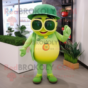 Green Lemon mascot costume character dressed with a Bermuda Shorts and Sunglasses