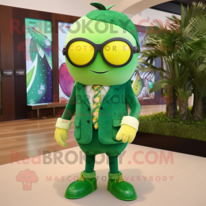 Green Lemon mascot costume character dressed with a Bermuda Shorts and Sunglasses