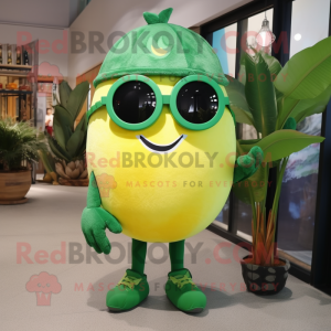 Green Lemon mascot costume character dressed with a Bermuda Shorts and Sunglasses