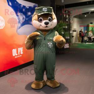 Forest Green Air Force Soldier mascot costume character dressed with a Chinos and Keychains