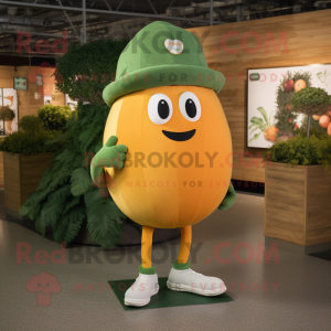 Olive Pumpkin mascot costume character dressed with a Running Shorts and Hat pins