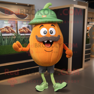 Olive Pumpkin mascot costume character dressed with a Running Shorts and Hat pins