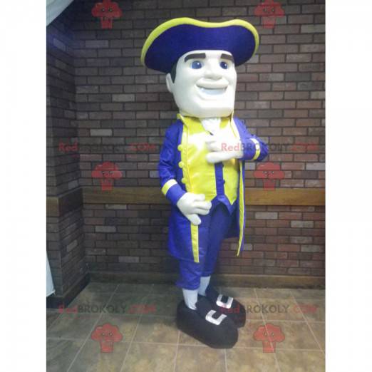 Mascote patriota em traje azul e amarelo - Redbrokoly.com