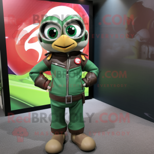 Green Juggle mascot costume character dressed with a Moto Jacket and Handbags