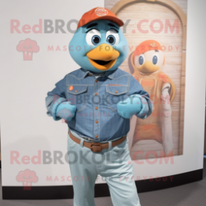 Teal Orange mascot costume character dressed with a Chambray Shirt and Bracelet watches