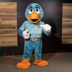 Teal Orange mascot costume character dressed with a Chambray Shirt and Bracelet watches