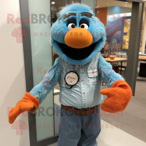 Teal Orange mascot costume character dressed with a Chambray Shirt and Bracelet watches