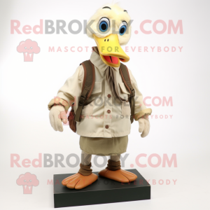 Cream Gosling mascot costume character dressed with a Cargo Pants and Scarf clips