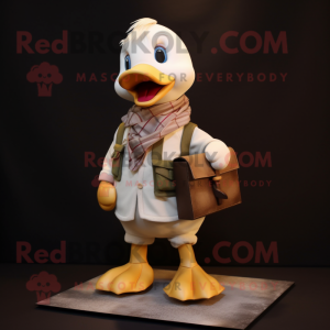 Cream Gosling mascot costume character dressed with a Cargo Pants and Scarf clips