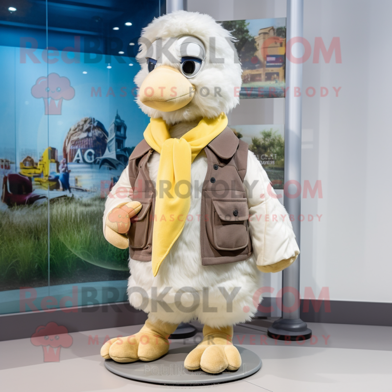 Cream Gosling mascot costume character dressed with a Cargo Pants and Scarf clips Cream Gosling mascot costume character dressed with a Cargo Pants and Scarf clips