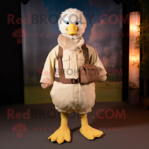 Cream Gosling mascot costume character dressed with a Cargo Pants and Scarf clips