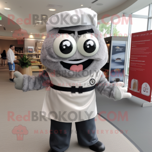 Gray Sushi mascot costume character dressed with a Oxford Shirt and Belts