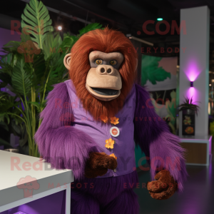 Purple Orangutan mascot costume character dressed with a Playsuit and Tie pins
