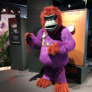 Purple Orangutan mascot costume character dressed with a Playsuit and Tie pins