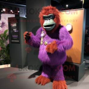 Purple Orangutan mascot costume character dressed with a Playsuit and Tie pins