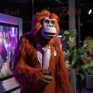 Purple Orangutan mascot costume character dressed with a Playsuit and Tie pins
