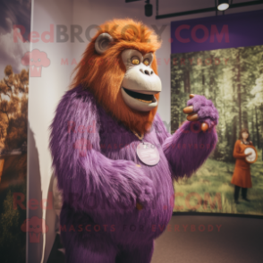 Purple Orangutan mascot costume character dressed with a Playsuit and Tie pins