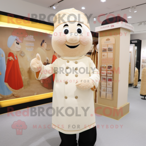 Beige Fried Rice mascot costume character dressed with a Henley Shirt and Berets