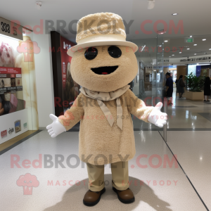 Beige Fried Rice mascot costume character dressed with a Henley Shirt and Berets