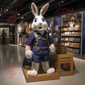 Navy Wild Rabbit mascot costume character dressed with a Cargo Shorts and Coin purses