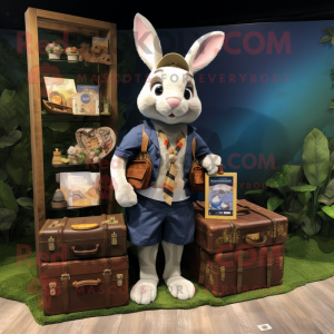 Navy Wild Rabbit mascot costume character dressed with a Cargo Shorts and Coin purses