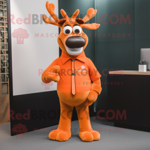 Orange Reindeer mascot costume character dressed with a Polo Shirt and Pocket squares