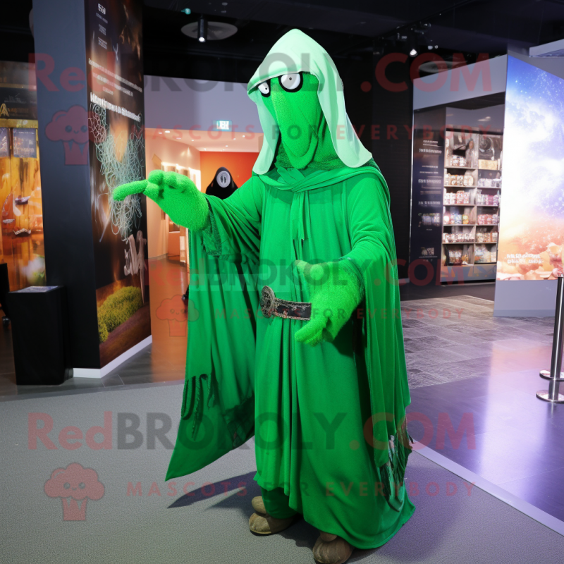 Green Wizard mascot costume character dressed with a Long Sleeve Tee and Scarf clips