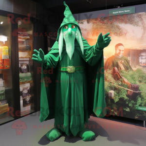 Green Wizard mascot costume character dressed with a Long Sleeve Tee and Scarf clips