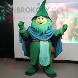 Green Wizard mascot costume character dressed with a Long Sleeve Tee and Scarf clips