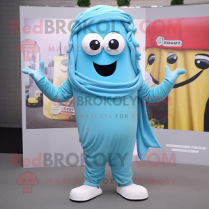 Sky Blue Pesto Pasta mascot costume character dressed with a Joggers and Scarf clips