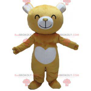 Very smiling yellow and white teddy bear mascot - Redbrokoly.com