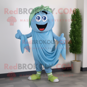 Sky Blue Pesto Pasta mascot costume character dressed with a Joggers and Scarf clips