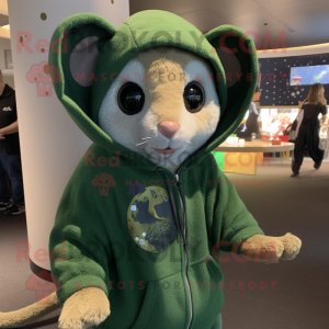 Green Dormouse mascot costume character dressed with a Hoodie and Necklaces