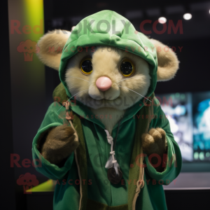 Green Dormouse mascot costume character dressed with a Hoodie and Necklaces