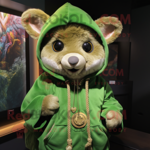 Green Dormouse mascot costume character dressed with a Hoodie and Necklaces